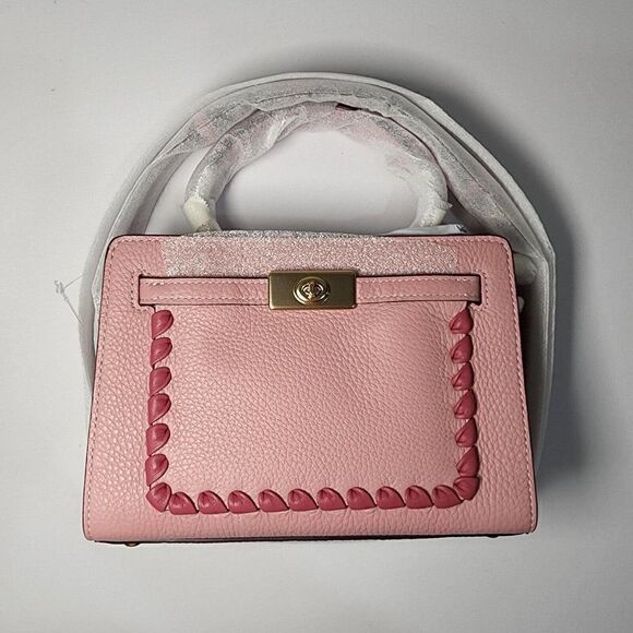 NWT Coach CA077 Mini Lane Top Handle In Refine Pebble Leather Whipstitch Pink - Picture 2 of 7